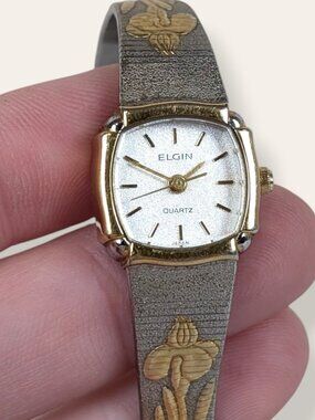 Vintage Elgin Two Tone Iris Flower Quartz Watch (As Is)